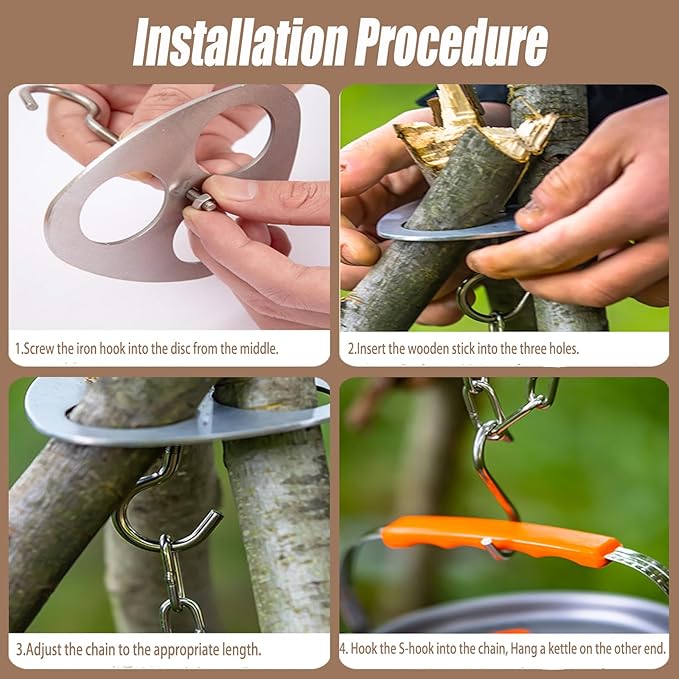 Camping Tripod Board, Turn Branches Into Stainless Steel Campfire Support Plate With Adjustable Chain For Hanging Cookware Perfect Portable Camping Gear Accessories For Outdoor Cooking(1pcs)