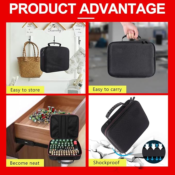 Battery Organizer Storage Case Box with Tester BT168 -for All Types Batteries Container, Fireproof & Waterproof Battery Keeper Caddy for Home Drawer, Small Cases Holder for AA AAA C D 9V (Holds 104＋)