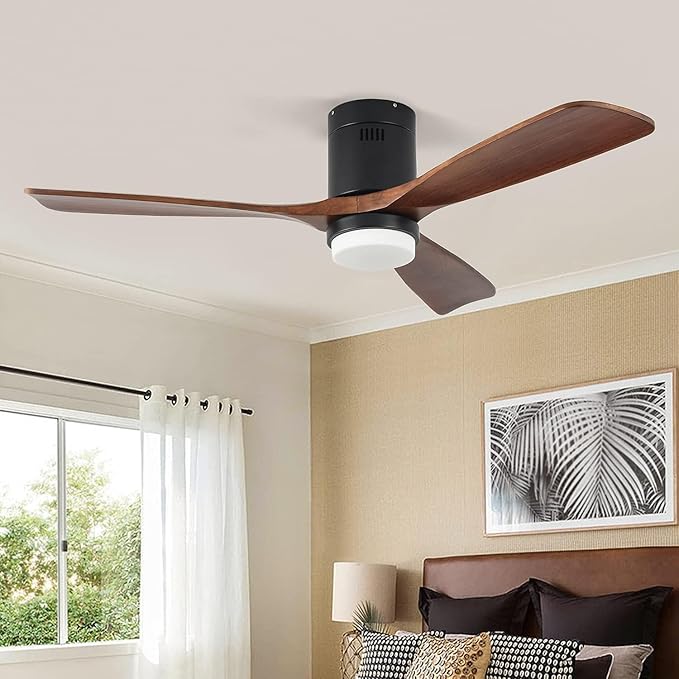 Ceiling Fans with Lights, 52" Wood Ceiling Fan with Remote Control, 3 Walnut Fan Blades Reversible Quiet DC Motor 6 Speeds Timing Farmhouse Ceiling Fan for Bedroom/Living Room/Study/Porch