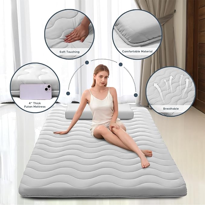 Japanese Floor Mattress, 100% High Density Comfortable Foam, 4" Thicken Foldable Mattress Tatami Mat Sleeping Pad, Ideal for Comfort and Support, Kids Floor Lounger Pillow Bed Sofa (Twin）
