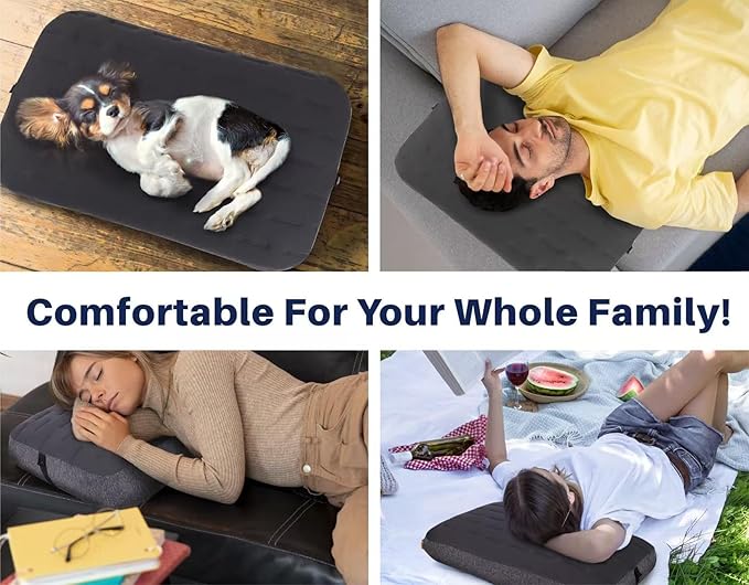 TREKOLOGY Camping Pillow - Large Inflatable (24"x15") for Home-Like Comfort, Portable & Ergonomic, Easy to Clean, Durable & Leak-Proof, Removable Strap for Secure Fit – ALUFT Ultra (Grey)