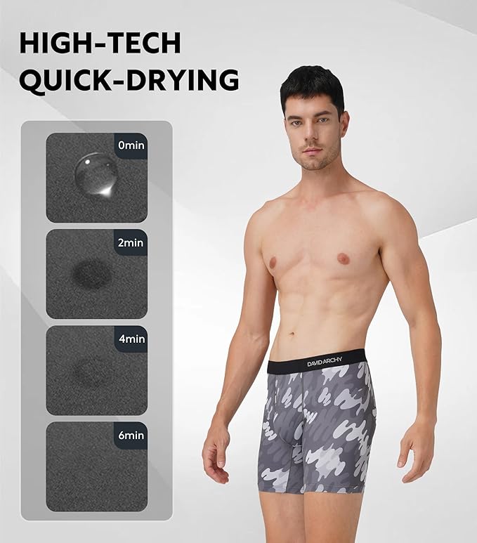 DAVID ARCHY Mens Performance Boxer Briefs 3 Pack, 3D Support Pouch & No Ride-Up Design Moisture-Wicking Sport Underwear