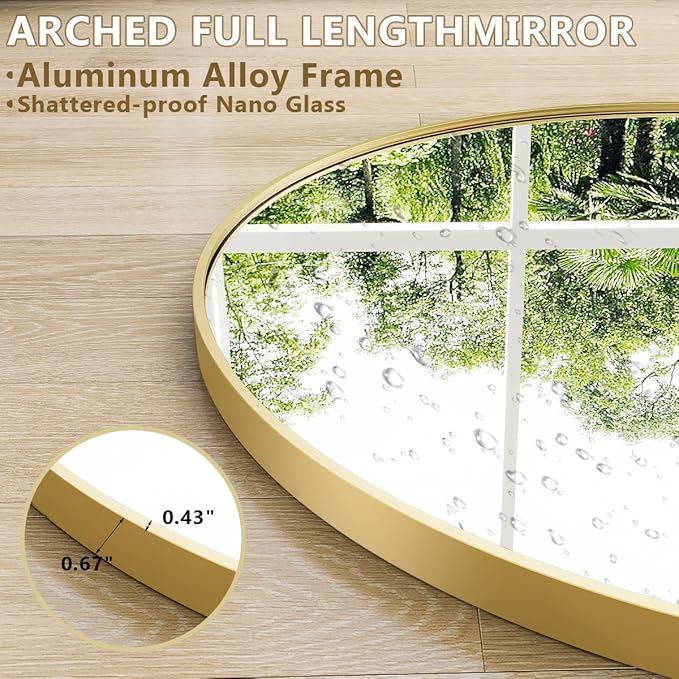 71"x30" Extra Large Arched Full Length Mirror - Leaning Mirror Arch Wall-Mounted Mirrors - Aluminum Alloy Frame Modern Simple Home Decor - for Living Room Bedroom Cloakroom, Gold