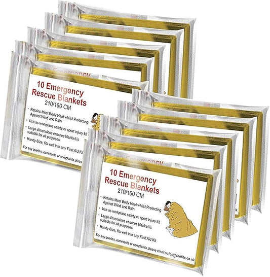 Bramble 10 Pack Extra Large Foil Mylar Emergency Blankets for Survival 83x63, Heat Reflective Thermal Space Blanket, Emergency Foil Blanket for Camping, Outdoor, First Aid