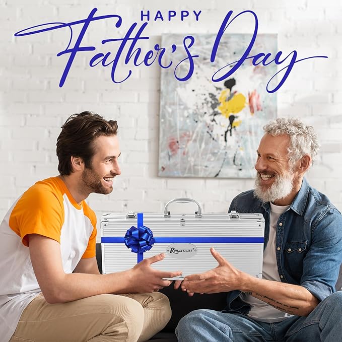 ROMANTICIST 25pcs Extra Thick BBQ Grill Accessories, Fathers Day Grilling Gifts Set for Men Dad, Heavy Duty Grill Tools Utensils Kit with Spatula, Tongs in Aluminum Case for Birthday Silver