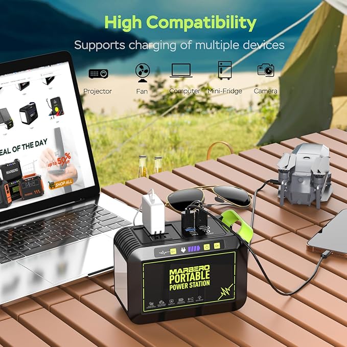 MARBERO 80W Solar Powered Generator with Panels 25W Included, 88.8Wh Lithium Battery Portable Power Station with AC Outlet 120W Peak Fast Charging 110V for Camping Outdoor Home Backup Backup RVs