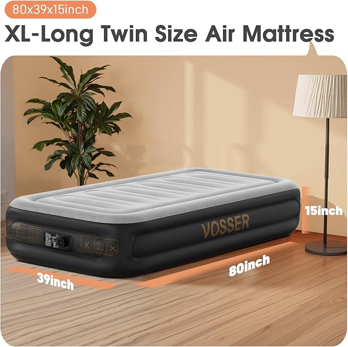 Twin Air Mattress with Built in Pump,Inflatable Mattress 2 Mins Self-Inflation/Deflation,Thicker Blow up Mattress Leak-Proof,Flocked Top Air Bed with Storage Bag for Home, Camping & Guests