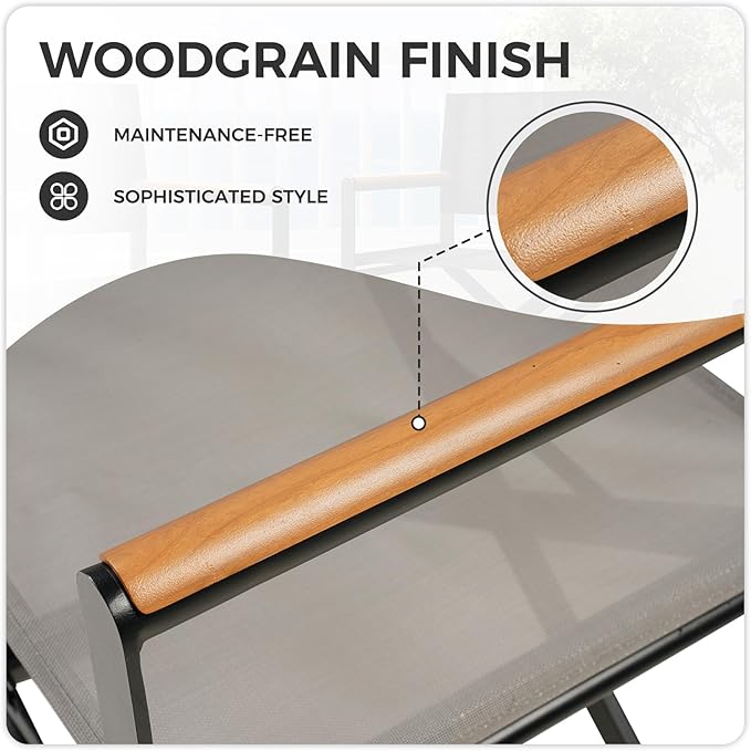 Grand patio Extra-Wide 2-Pack Directors Chairs, Folding Dining Chair Set of 2 with Sling, Woodgrain Armrests, Outdoor, Gray