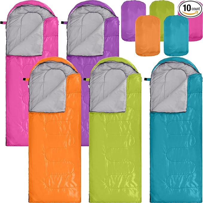 10 Pcs 0 Degree Camping Sleeping Bags Bulk for Adults Cold Weather Sleeping Bags 4 Season Warm Waterproof Lightweight with Compression Sack for Backpacking Hiking Travel Homeless