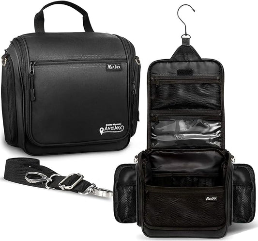 Extra Large Hanging Travel Toiletry Bag for Men and Women - Cosmetic Travel Bag With Shoulder Strap - Waterproof Hygiene Bag with Metal Xxl Swivel Hook and 19 Compartments for Toiletries