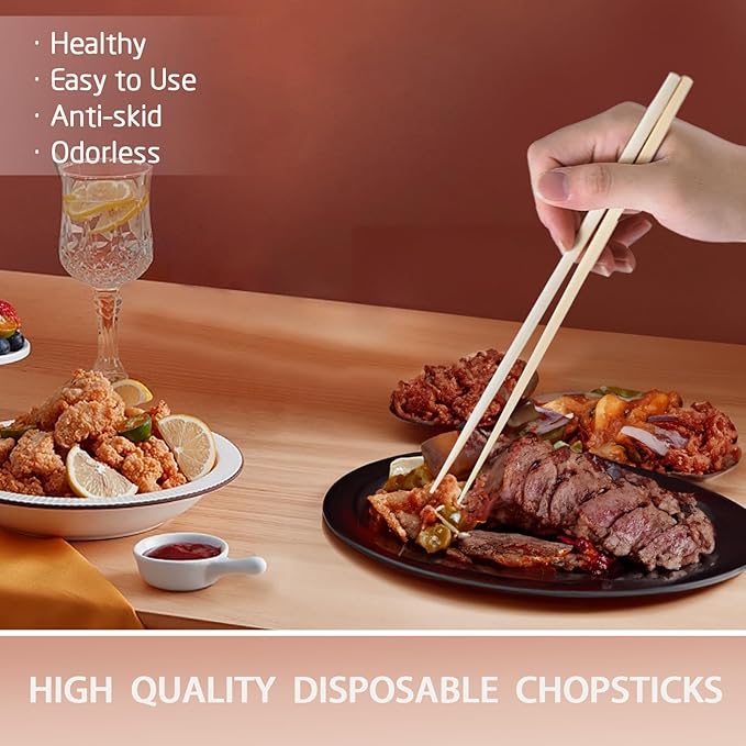 100 pairs disposable bamboo Chopsticks |Japanese Style With Paper Band Separated，9.45in for Sushi & Asian Dishes