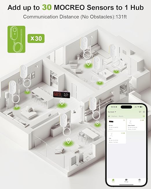 WiFi Refrigerator Thermometer Digital Freezer Alarm, Remote Email & App Alert, 2-Year Data Export, No Subscription, 2 Smart Temperature Sensors for Fridge, Freezer, Hot Tub