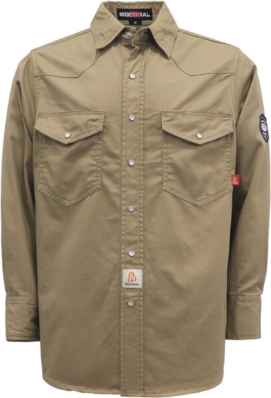 BOCOMAL FR Shirts Flame Resistant 100% C NFPA2112 7.5oz Men's Fire Retardant Welding Shirt