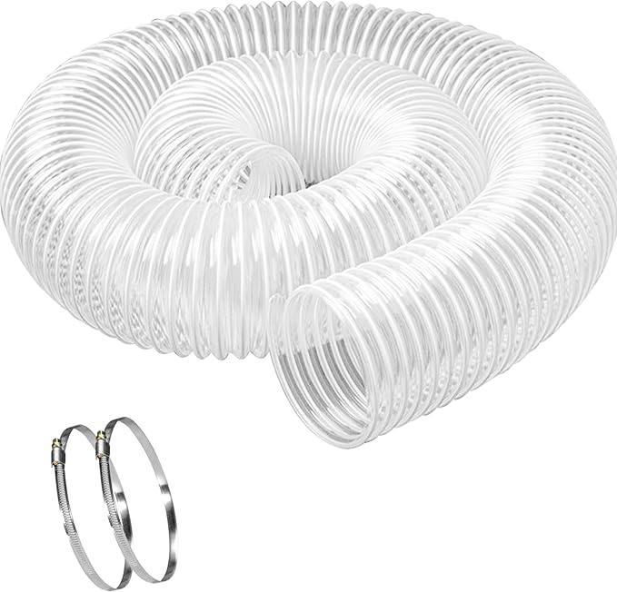 5" x 10' Heavy PVC Dust Collection Hose, Puncture Resistant PVC Dust Collection Hose, Flexible Clear PVC Fume Collection Hose with Carbon Steel Wire Coil for dust collection systems