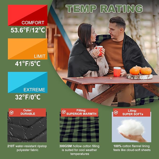 Double Sleeping Bag for Adults Kids, XL Queen Size 2 Person All Season for Warm & Cold Weather, Lightweight Compact with Compression Sack Camping Essentials for Backpacking Hiking