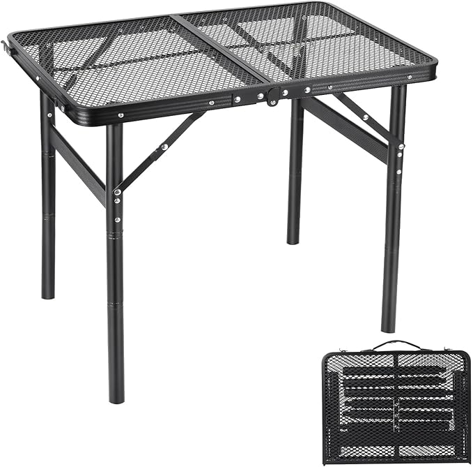 Camping Table Grill 4 Height Adjustable Small Folding 2FT Foldable Picnic Portable Grill Stand Mesh Outdoor Beach BBQ RV Black