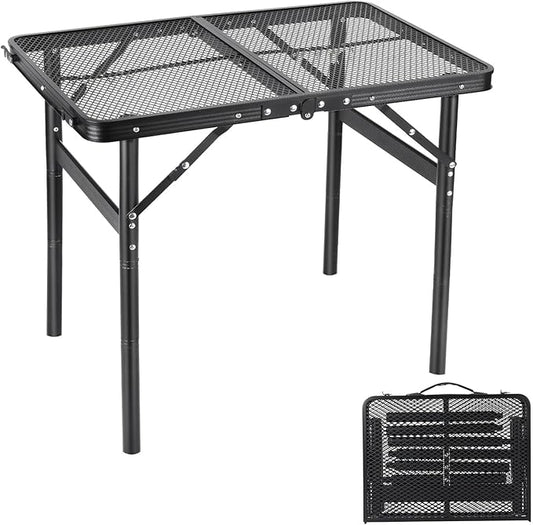 Camping Table Grill 4 Height Adjustable Small Folding 2FT Foldable Picnic Portable Grill Stand Mesh Outdoor Beach BBQ RV Black