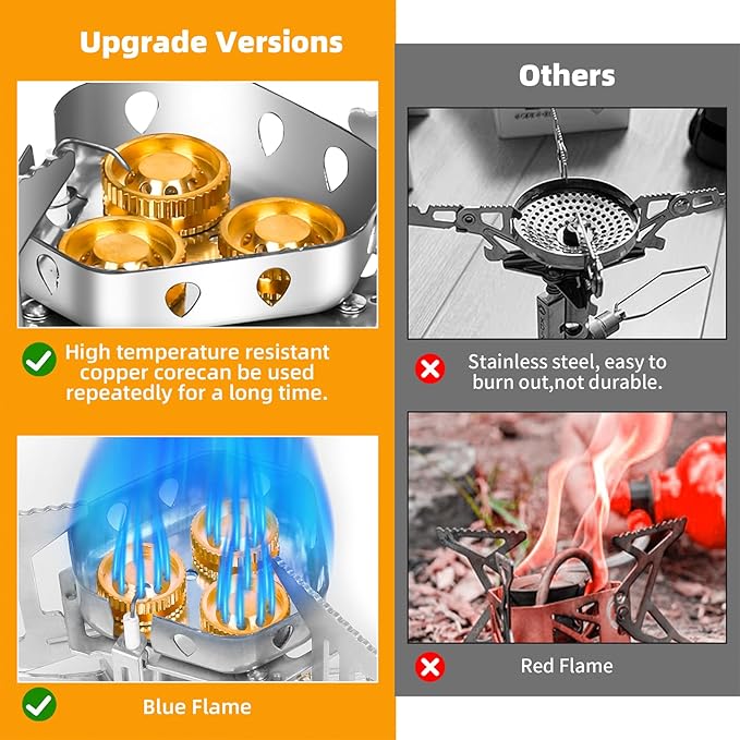 9900W Portable Windproof Camping Stove - High-Power Gas Stove with Piezo Ignition, 1LB Propane & Butane Adapters for Outdoor Cooking, Hiking, Camping & Picnics