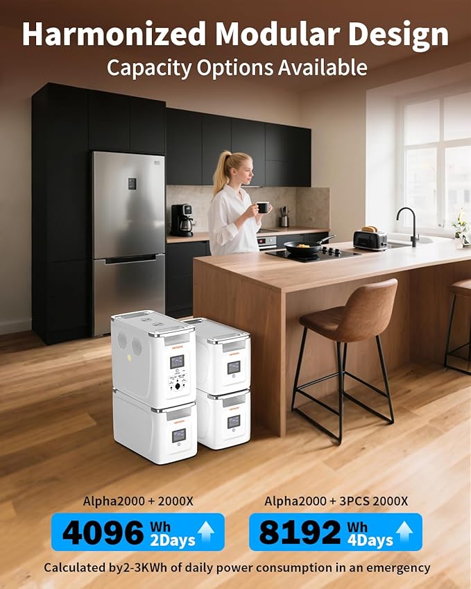 Expansion Battery Alpha 2000X,2048Wh LiFePO4 Extra Battery Pack for Portable Power Station Alpha 2000,15 Units In Parallel,Up To 32kwh Expandable Capacity for Outdoor RV Camping and Home Emergency