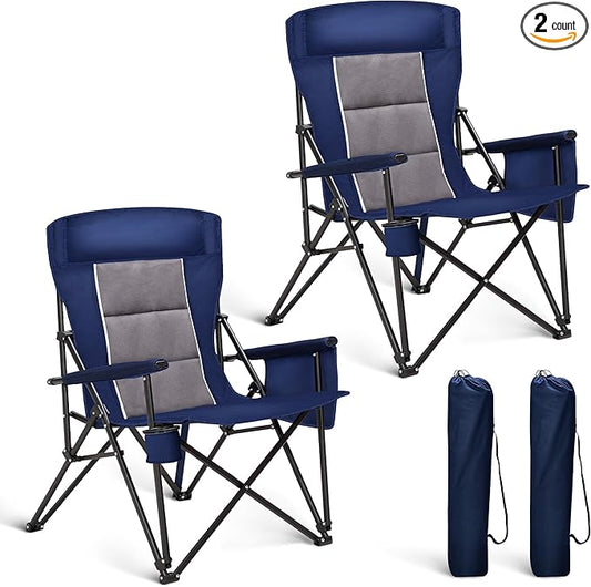ALPHA CAMP Heavy Duty High Back Camping Chairs with Cup Holder Oversized Folding Chair Outdoor Chair with Headrest,Lawn with Side Pocket for Lawn, Sports and Fishing, 500lbs