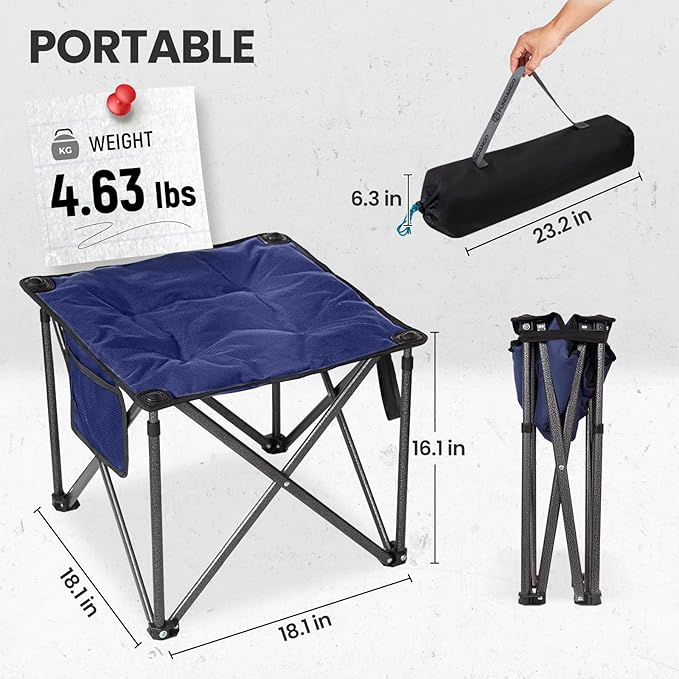 FUNDANGO Folding Camping Stool, 2 Pack 18.1 Inch Oversized Foot Rest 440 Lbs Heavy Duty Portable Padded Stools Seat Anti-Slip Foots & Carry Strap for Fishing Outdoor Lawn Travel (Blue)