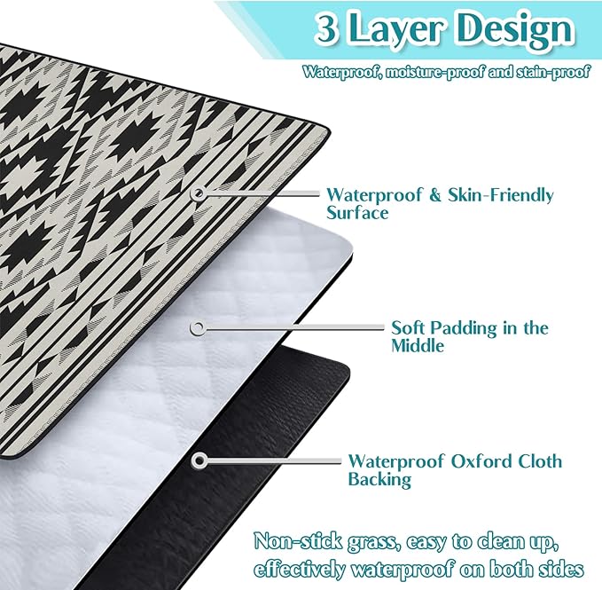 Boho Picnic Blankets Waterproof Foldable, 60″X80″ Thick Three Layer Picnic Mat Tribal Outdoor Blanket for Grass, Beach Blanket Sandproof Picnic Accessories for Camping Party Park Patio