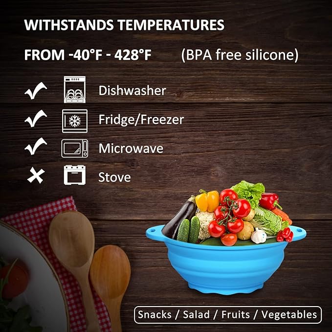 Collapsible SiliconelSalad Bowl 61oz Camping Bowl Outdoor Hiking Travel Durable Bowl for Storage and Mixing Food-Grade Silicone Food Storage Container 1 Pack (Blue)