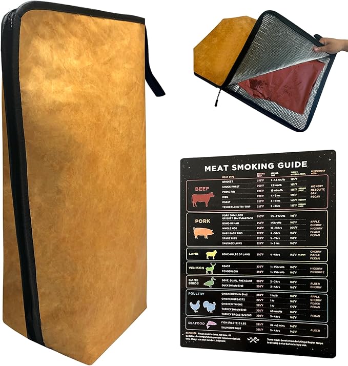 BBQ Meat Blanket for Resting Meat, Insulated Meat Resting Bag with Meat Smoking Guide for BBQ Smoking, Reusable Wide Mouth Resting Blanket for Large Briskets/Turkeys/Pork Shoulders