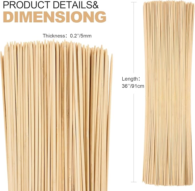 Suclain 500 Pcs Marshmallow Roasting Sticks 36" Long 5mm Thick, Smores Sticks Bamboo Skewers BBQ Kabob Grilling Barbecue Roasting Camping for Outdoor Fire Pits Campfires