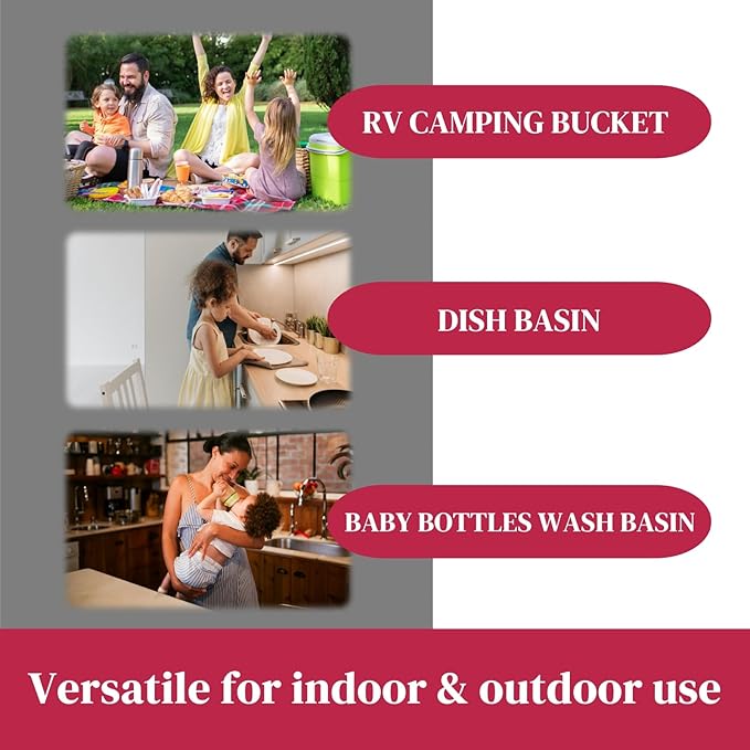 Collapsible Dish Basin, Wash Basin for Baby Bottles, Foldable Wash Tub for Kitchen, RV Camping Sink, Outdoor Kitchen, Sturdy & Easy to Clean (Magenta)