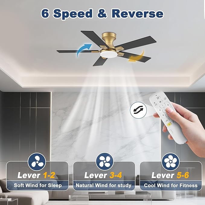42inch Smart Low Profile Ceiling Fan with Lights Remote,Quite DC Motor,WiFi Voice Control via Alexa,Outdoor Indoor Modern Flush Mount Ceiling Fans,for Small Bedroom Patio Porch,Glod and White Black