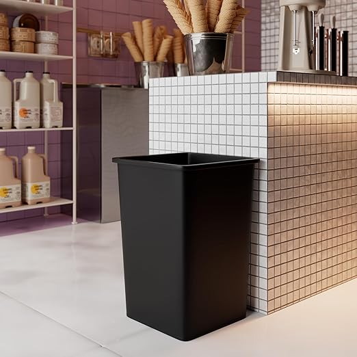 35 Gallon Black Square Commercial Trash Garbage Can | Outdoor Office Restaurant School Kitchen