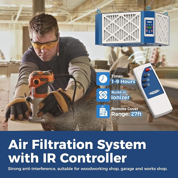 AlorAir 360 degree Intake Air Filtration System - (1350 CFM) with Strong Vortex Fan, Built-in Ionizer, Shop Dust Collector for Woodworking Shop, Garage Works Shop, Purecare 1350IG