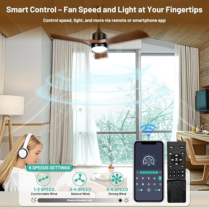 42" Waterproof Outdoor Ceiling Fans with Lights and Remote, Plug In Ceiling Fan for Gazebo and Patio, IP65 Wet Rated Smart Fan, Hanging Fan with Dimmable LED Light and App Control, Brown