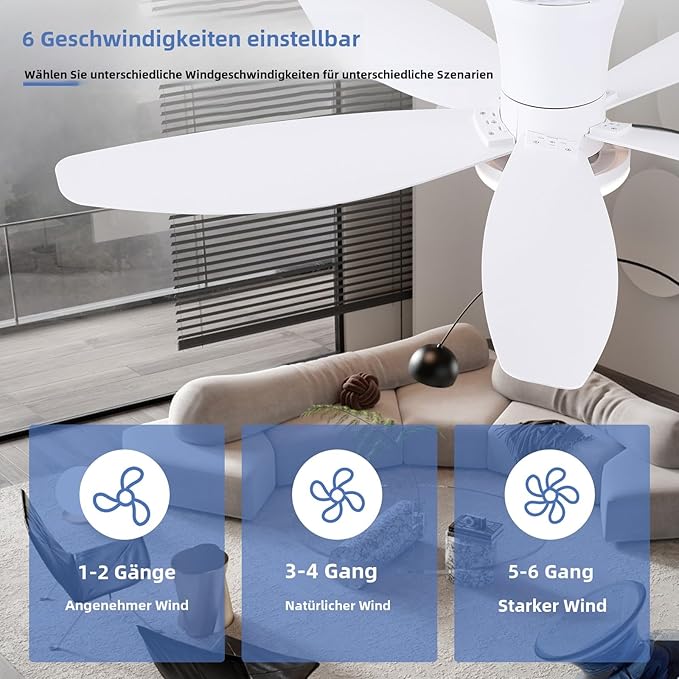 42" Ceiling Fans with Lights-Low Profile Ceiling Fan with Light and Remote/APP Control,Flush Mount,DC Reversible,LED Dimmable Modern Ceiling Fans for Bedroom,Indoor/Outdoor Patio Use(White)