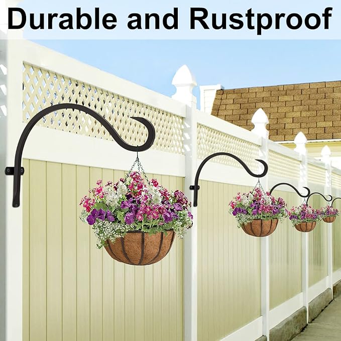 GameXcel Hanging Plant Bracket, 2PCS 12in Large Plant Hangers Outdoor Indoor Heavy-Duty Metal Wall Plant Hooks Plant Hanger with Screws for Home Decor Bird Feeders Lanterns Wind Chimes Decorative