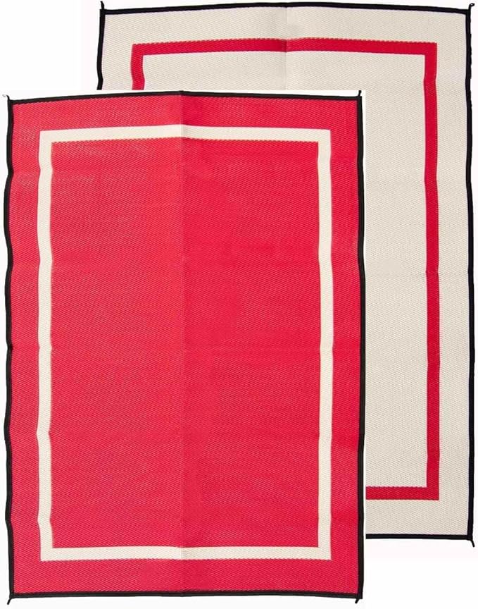 5x7 Red Outdoor RV Mat – Extra Thick 5mm Recycled Polypropylene Rug – Heavy-Duty, Waterproof, Reversible – Luxury Outdoor Rug for Camping, Patio, Beach (Red NO Carry Bag, 5'x7')