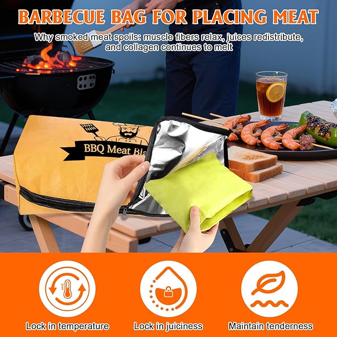 BBQ Blanket for Resting Meat, Meat Resting Blanket for Grilling Accessories, Reusable Smoker Grilling Meat Insulated Resting Bag with Wide Mouth for Large Brisket/Beef/Steaks (Regular 21in)