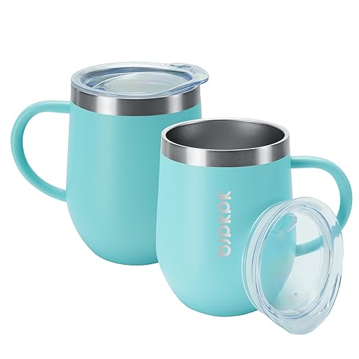 BJPKPK 2 pcs Insulated Coffee Mug, 12 oz Stainless Steel Insulated Coffee Tumbler with Lid for Hot Drinks & Cold Drinks- Turquoise