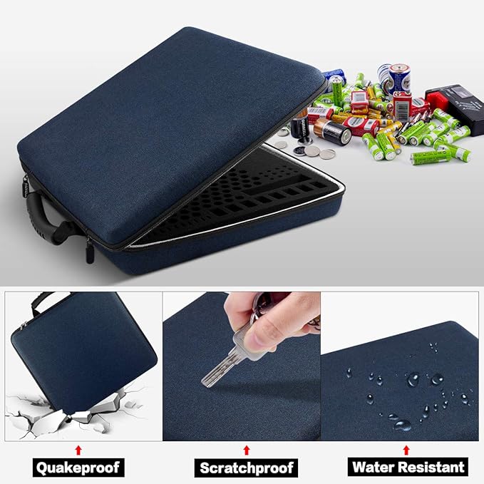 Comecase Extra Large Battery Organizer Storage Box, Garage Carrying Case Bag Holder - Holds Up to 300+ Batteries AA AAA C D 9V Lithium 3V with Battery Tester (Batteries are Not Included)