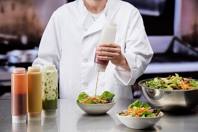Chef Master Squeeze Bottles for Sauces (6-Pack) - Fill & Flip, Refillable 20 Oz. - Condiment Squeeze Bottles for Liquids, Sauces, Batter & Dressing - Made for Restaurants, Diners & Food Trucks - 90291