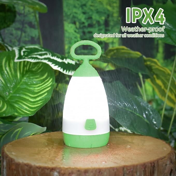 Kids Camping Lantern & Night Light Battery Powered (AAA Included), 360° Eye-Safe Light, IPX4 Waterproof with RGB Modes Portable for Outdoor, Emergency & Bedtime, Gift for Children (Green)