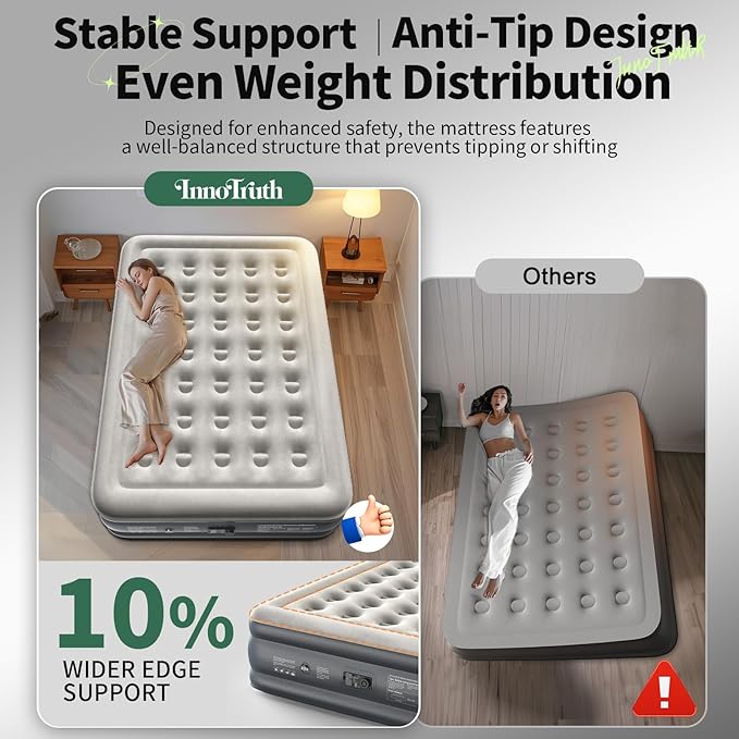 InnoTruth Air Mattress Queen with Built in Pump, Inflatable Mattress Blow up Mattress, 18" Self Inflating Colchones Inflables Foldable Air Bed for Guest & Home, Ideal for Camping, 650lbs Weight Max