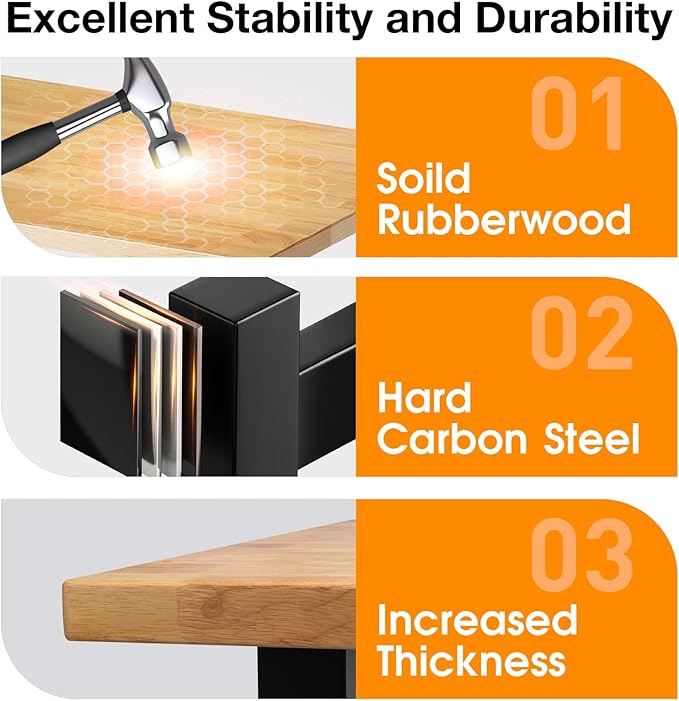 60” Folding Workbench, 2000 LBS Capacity Heavy Duty Workbench, Height Adjustable Foldable Work Table, Rubberwood Collapsible Desk for Workshop, Garage, Office, Home