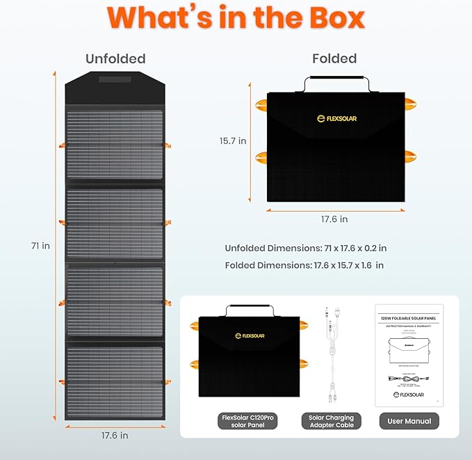 [Upgraded] FlexSolar 120W Foldable Solar Panels Chargers 20v-28v DC Output IP67 Waterproof Power Outage Emergency Portable Panels Camping Home RV for Solar Power Station Generators Battery Packs