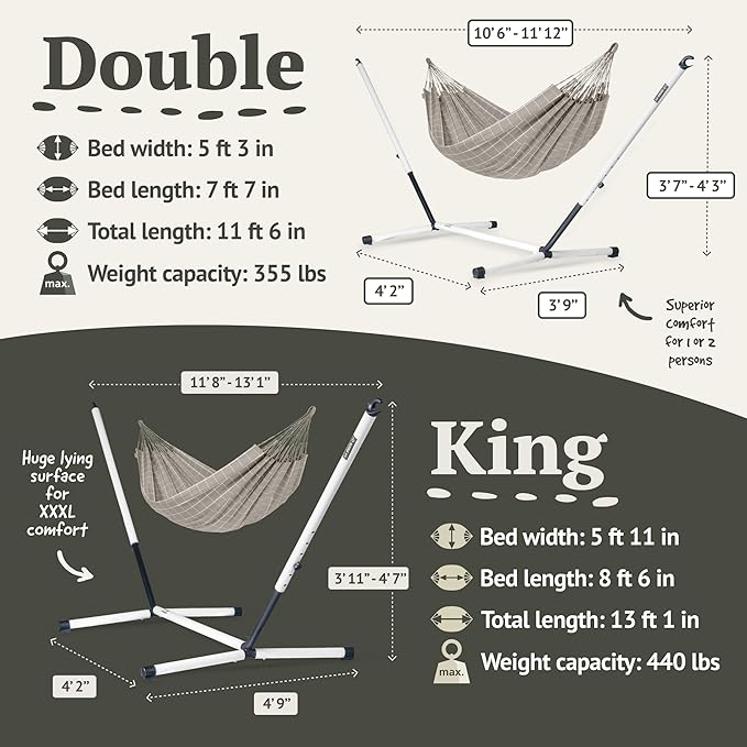 LA Siesta Brisa Classic Hammock, Handmade, Weather-Resistant, Tear-Resistant Hammock for Indoor & Outdoor Relaxation, Size-Double - Almond