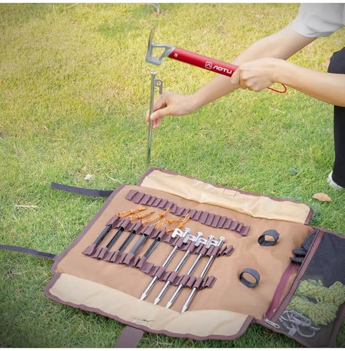 Tent Stake Storage Bag Tent Stake Roll Bag Ground Nail Storage Bag, Heavy Duty Oxford Polyester Case for Tent Pegs and Camping Hammer