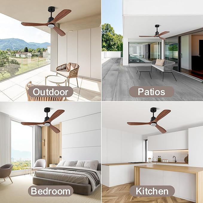 Obabala 42IN Ceiling Fans with Lights and Remote 3 Wood Blades Outdoor Ceiling Fans Noiseless DC Motor Modern Ceiling Fan for Patios Indoor Outdoor (Walnut, 42IN)