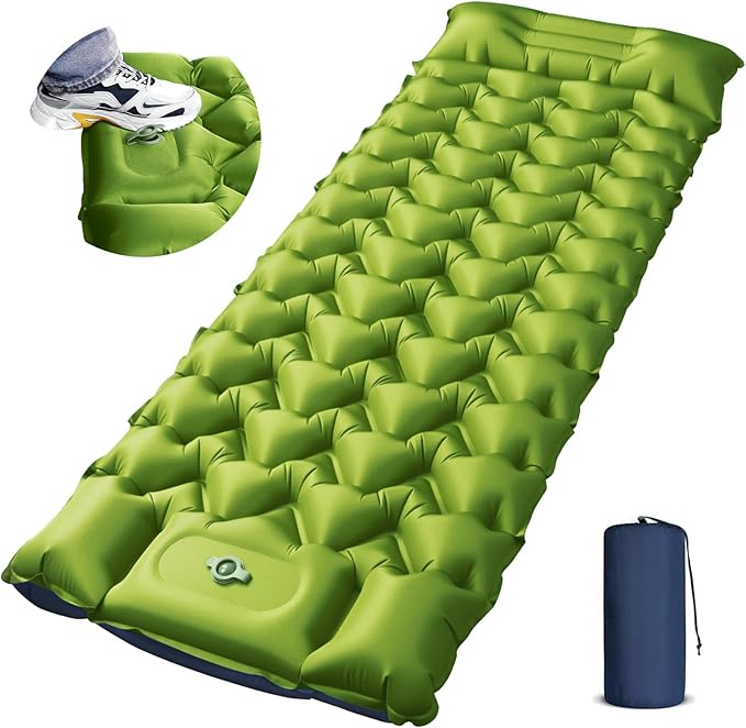 Camping Sleeping Pad, Ultralight Camping Mat with Pillow Built-in Foot Pump, 4" Thick Inflatable Sleeping Mat Compact for Backpacking, Hiking, Car Traveling, Camp Tent