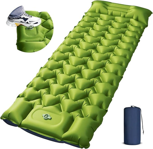 Camping Sleeping Pad, Ultralight Camping Mat with Pillow Built-in Foot Pump, 4" Thick Inflatable Sleeping Mat Compact for Backpacking, Hiking, Car Traveling, Camp Tent